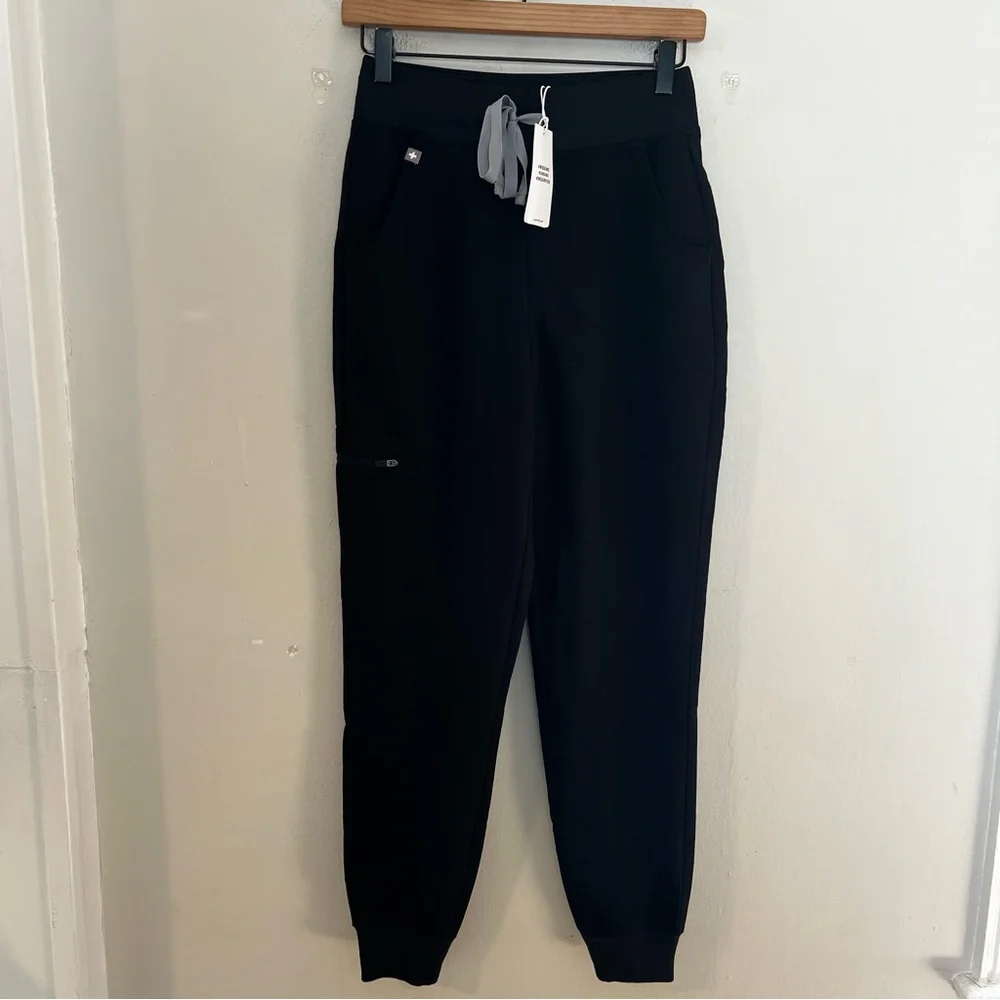 NWT FIGS- High Waisted Zamora Jogger Scrub Pants Black Medical Doctor Nurse - Picture 2 of 8